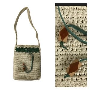 1970s Sears Woven Hippie Purse Shoulder Bag Green Suede Handbag *